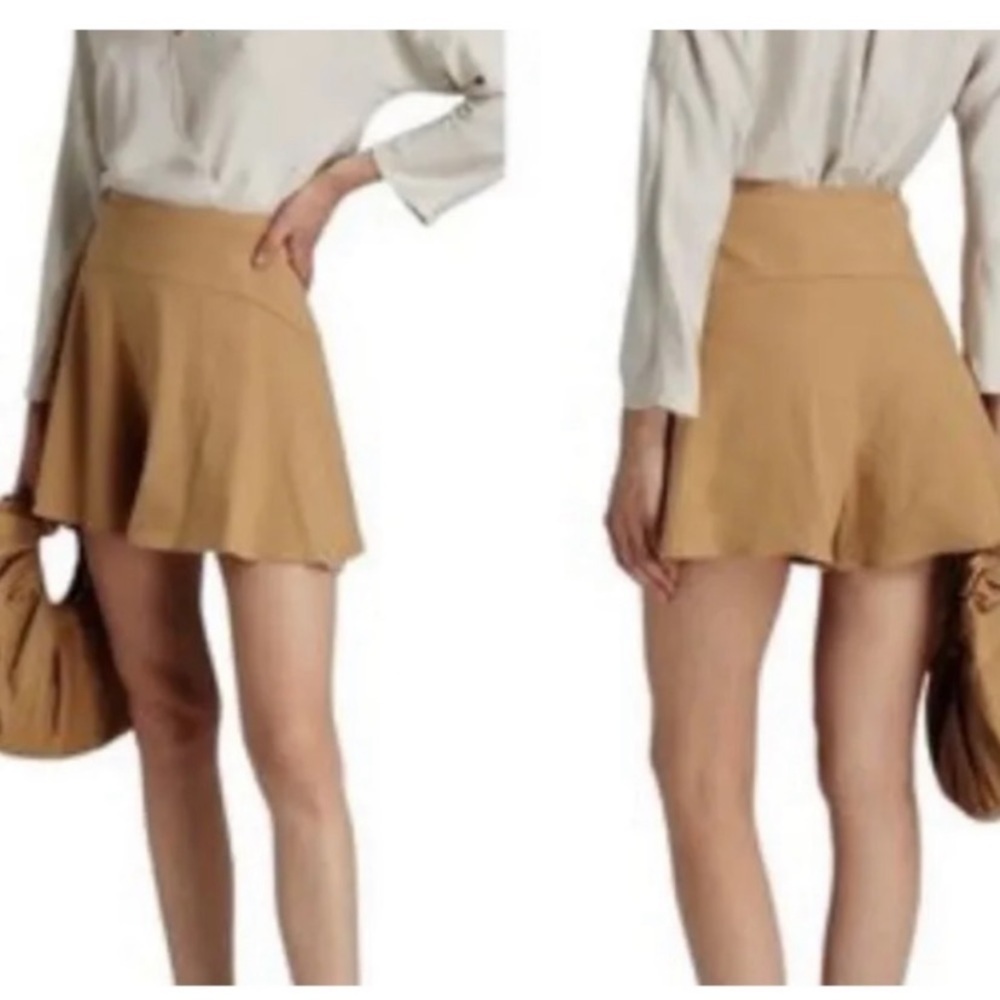 VINCE LINEN BLEND FLOUNCE SHORTS PECAN BROWN